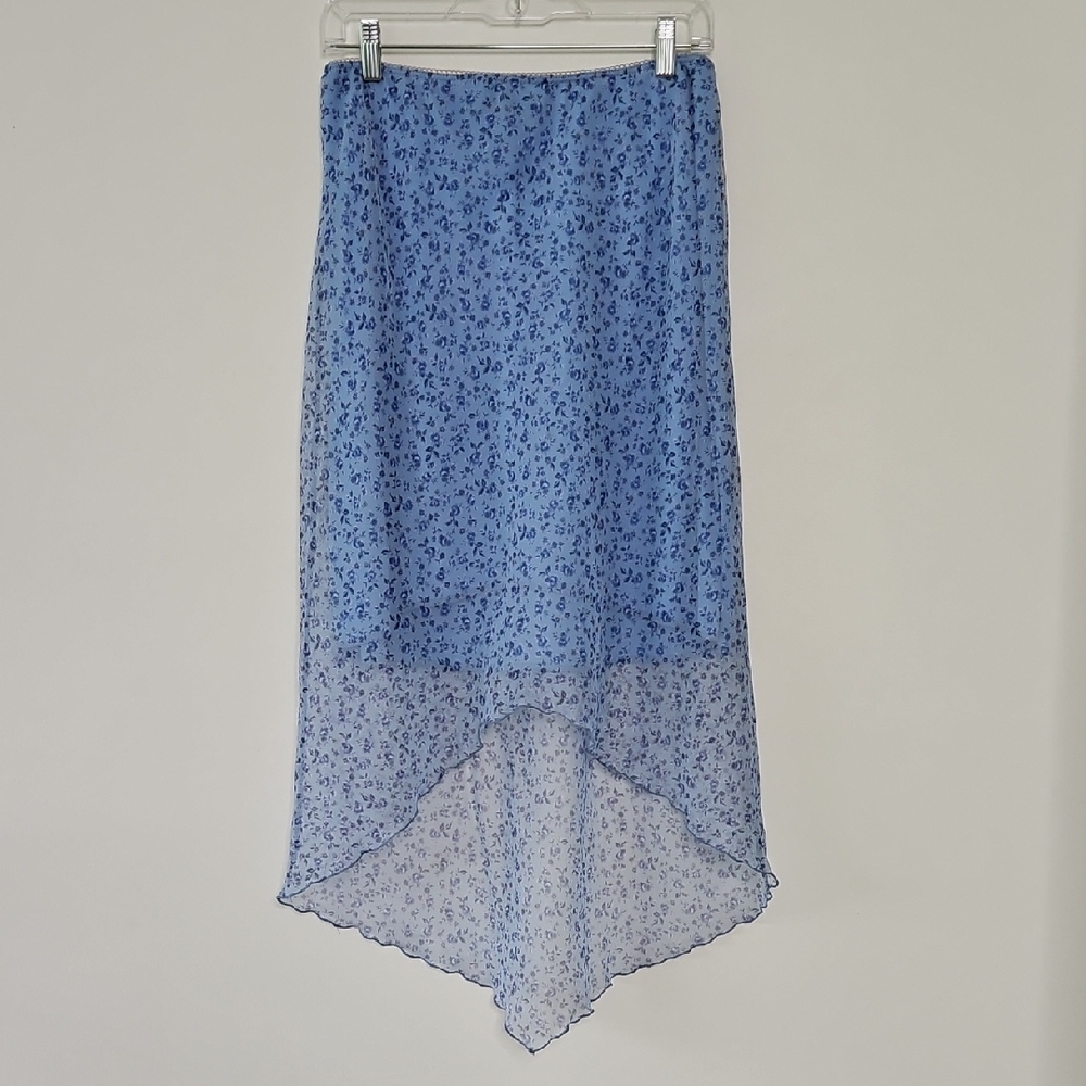Vintage Y2K Floral Skirt Sheer Fairy High Low Powder Blue Size Small